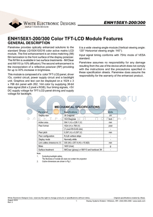 ENH150X1-300 datasheet - Color TFT-LCD Module Features