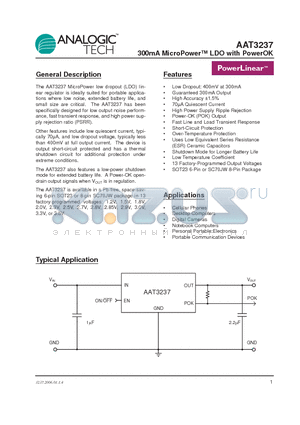 AAT3237IGU-2.3-T1 datasheet - 300mA MicroPower LDO with PowerOK