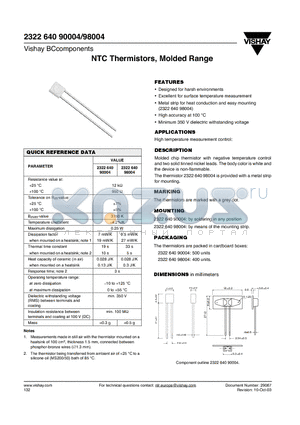 232264090004 datasheet - NTC Thermistors, Molded Range