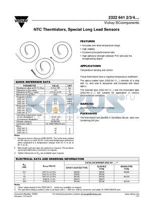 23226413 datasheet - NTC Thermistors, Special Long Lead Sensors