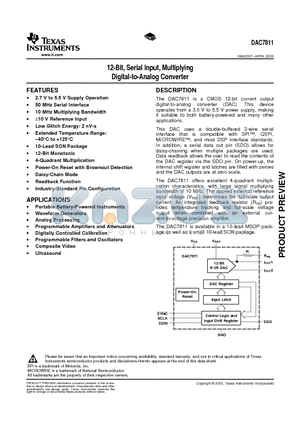 DAC7811IDRCR datasheet - 12-Bit, Serial Input, Multiplying Digital-to-Analog Converter