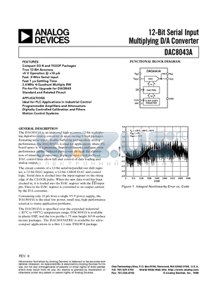 DAC8043AEP datasheet - 12-Bit Serial Input Multiplying  D/A Converter