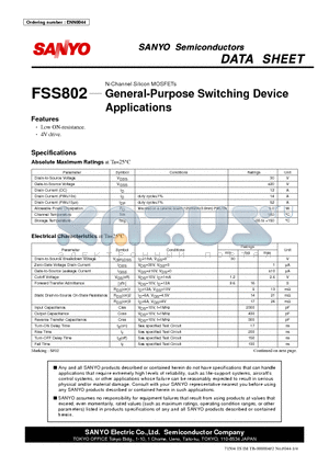 ENN8044 datasheet - N-Channel Silicon MOSFET General-Purpose Switching Device Applications