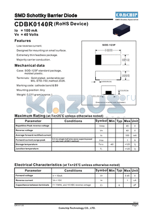 CDBK0140R datasheet - SMD Schottky Barrier Diode