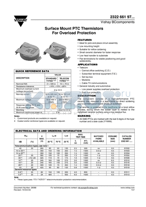 232266197003 datasheet - Surface Mount PTC Thermistors For Overload Protection