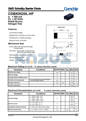 CDBK0520L-HF datasheet - SMD Schottky Barrier Diode