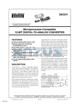 DAC811JP datasheet - Microprocessor-Compatible 12-BIT DIGITAL-TO-ANALOG CONVERTER