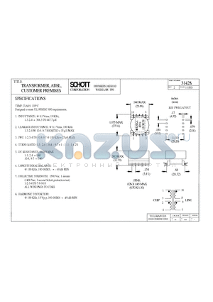 31428 datasheet - TRANSFORMER, ADSL, CUSTOMER PREMISES