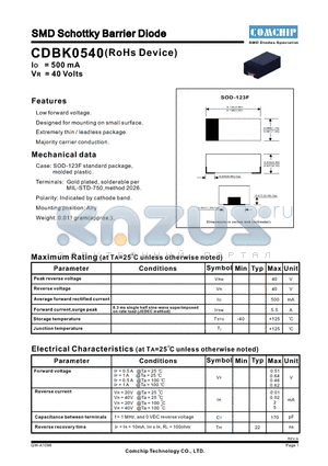 CDBK0540 datasheet - SMD Schottky Barrier Diode