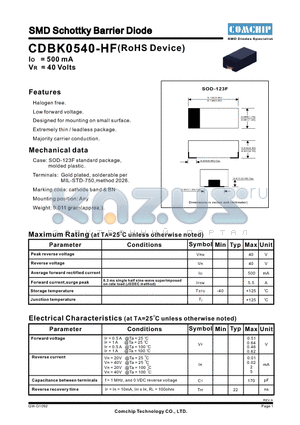 CDBK0540-HF datasheet - SMD Schottky Barrier Diode