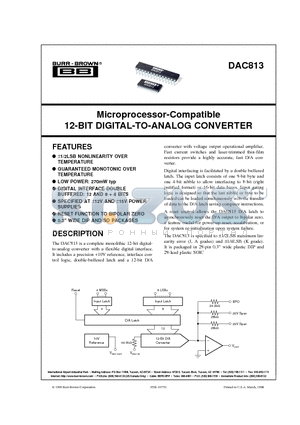 DAC813 datasheet - Microprocessor-Compatible 12-BIT DIGITAL-TO-ANALOG CONVERTER