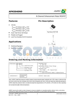 APM3040NDC-TRL datasheet - N-Channel Enhancement Mode MOSFET