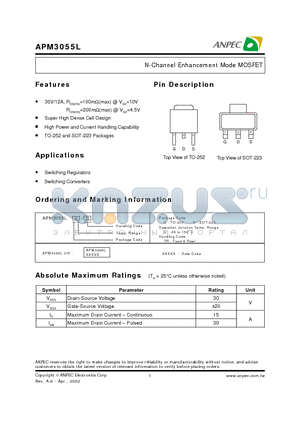 APM3055L datasheet N Channel Enhancement Mode MOSFET APM3055L