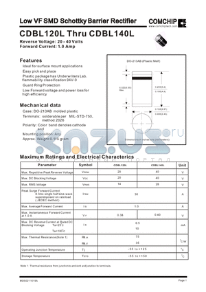 CDBL120L datasheet - Low VF SMD Schottky Barrier Rectifier