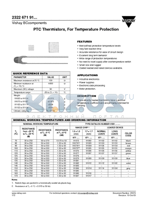 232267191005 datasheet - PTC Thermistors, For Temperature Protection