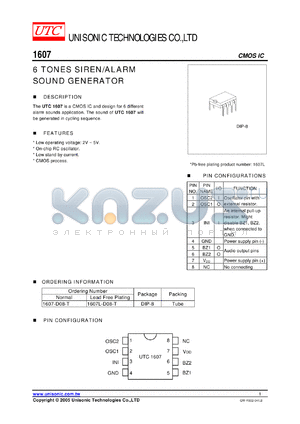 1607L-D08-T datasheet - 6 TONES SIREN/ALARM SOUND GENERATOR