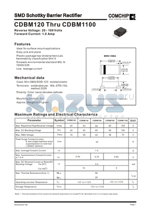CDBM1100 datasheet - SMD Schottky Barrier Rectifier