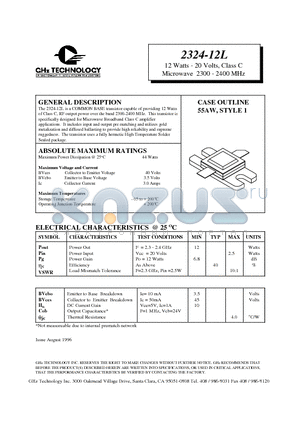 2324-12L datasheet - 12 Watts - 20 Volts, Class C Microwave 2300 - 2400 MHz