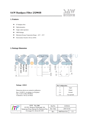 232901B datasheet - SAW Bandpass Filter