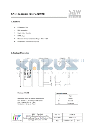 232903B datasheet - SAW Bandpass Filter