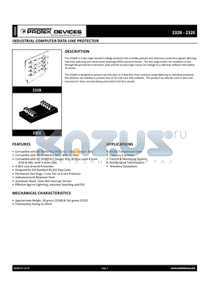 232B datasheet - INDUSTRIAL COMPUTER DATA LINE PROTECTOR