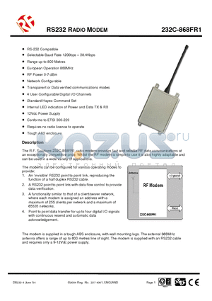 232C-868FR1 datasheet - RS232 RADIO MODEM