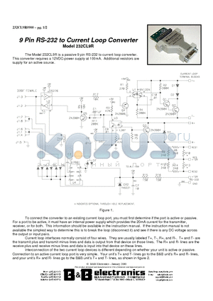 232CL9R0900 datasheet - 9 Pin RS-232 to Current Loop Converter