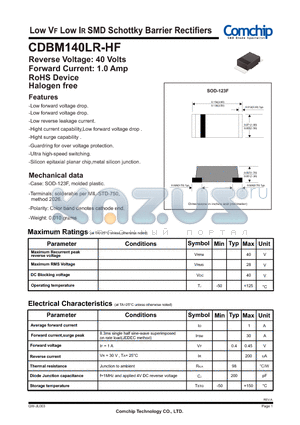 CDBM140LR-HF datasheet - Low VF Low IR SMD Schottky Barrier Rectifiers