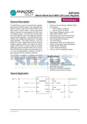 AAT3242ITP-TG-T1 datasheet - 300mA/150mA Dual CMOS LDO Linear Regulator