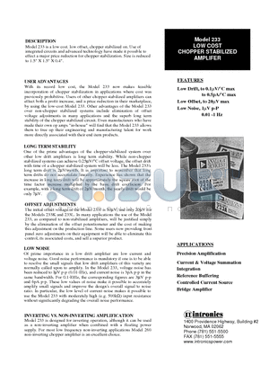 233 datasheet - CHOPPER STABILIZED AMPLIFER