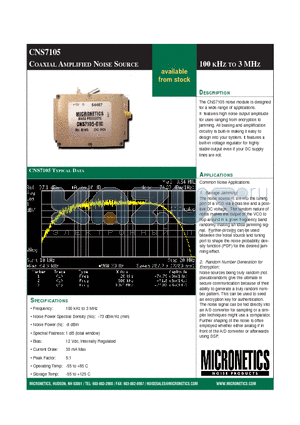 CNS7105 datasheet - COAXIAL AMPLIFIED NOISE SOURCE