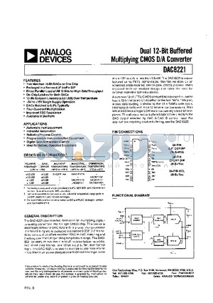 DAC8221AW datasheet - Dual 12-Bit Buffered Multiplying CMOS D/A Converter