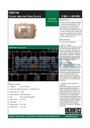 CNS7109 datasheet - COAXIAL AMPLIFIED NOISE SOURCE