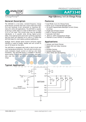 AAT3340 datasheet - High Efficiency 1x/1.5x Charge Pump