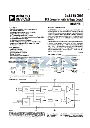 DAC8228FS datasheet - Dual 8-Bit CMOS D/A Converter with Voltage Output