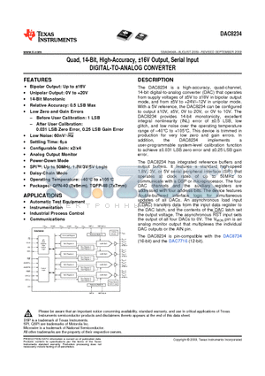 DAC8234SRHAR datasheet - Quad 14-Bit High-Accuracy a16V Output Serial Input DIGITAL-TO-ANALOG CONVERTER