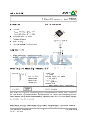 APM4435KC-TR datasheet - P-Channel Enhancement Mode MOSFET