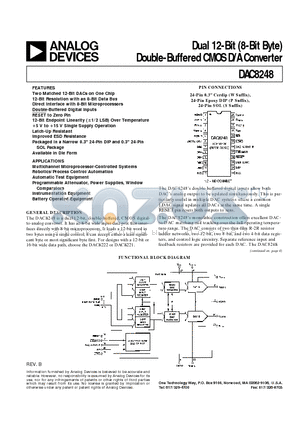 DAC8248HS datasheet - Dual 12-Bit 8-Bit Byte Double-Buffered CMOS D/A Converter
