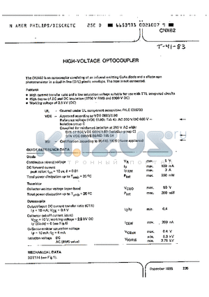 CNX62 datasheet - HIGH-VOLTAGE OPTOCOUPLER