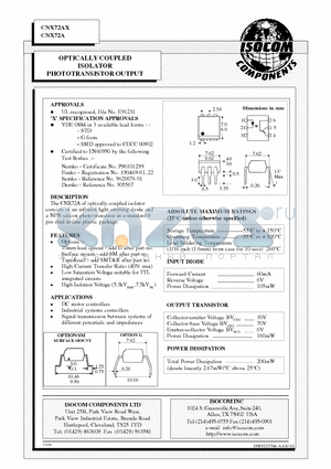 CNX72AX datasheet - OPTICALLY COUPLED ISOLATOR PHOTOTRANSISTOR OUTPUT