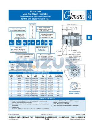 233-103-H9Z115-35PA-01 datasheet - Jam Nut Mount Hermetic Plug/Receptacle Bulkhead Feed-Thru