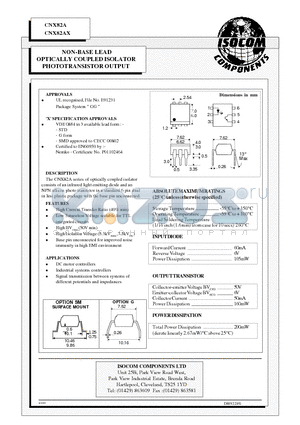 CNX82AX datasheet - NON-BASE LEAD OPTICALLY COUPLED ISOLATOR PHOTOTRANSISTOR OUTPUT