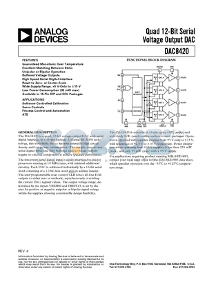 DAC8420FP datasheet - Quad 12-Bit Serial Voltage Output DAC