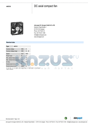 4418N datasheet - DC axial compact fan