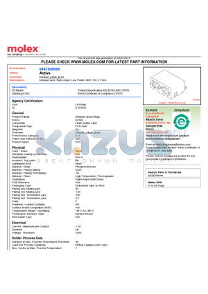 44193-0005 datasheet - Modular Jack, Right Angle, Low Profile, SMT, 6/6, 2 Ports