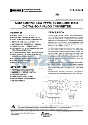 DAC8534 datasheet - Quad Channel, Low Power, 16-Bit, Serial Input DIGITAL-TO-ANALOG CONVERTER