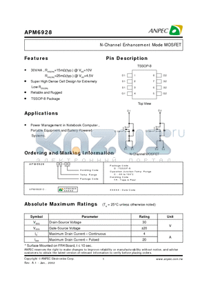 APM6928O datasheet - N-Channel Enhancement Mode MOSFET