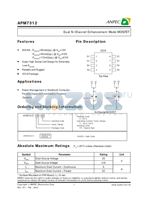 APM7312KC-TR datasheet - Dual N-Channel Enhancement Mode MOSFET