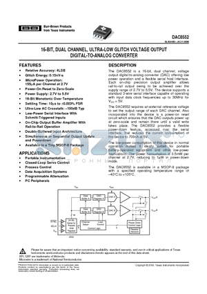 DAC8552IDGKR datasheet - 16-BIT, DUAL CHANNEL, ULTRA-LOW GLITCH VOLTAGE OUTPUT DIGITAL-TO-ANALOG CONVERTER