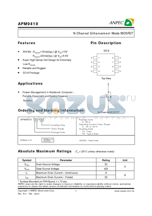 APM9410K datasheet - N-Channel Enhancement Mode MOSFET